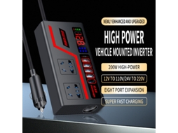 Inversor A-car 12v Para 110v 24v Para 220v Conversor Multifunções Para Automóvel E Camião De 200w Com Visor Digital Inteligente E Tomada De Carregamen