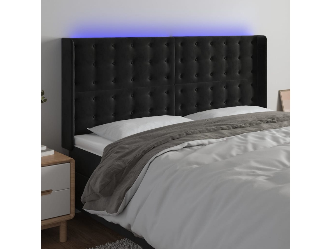 Cabeceira De Cama C/ Luzes Led Veludo 163x16x118/128 Cm Preto Pangshiyuan
