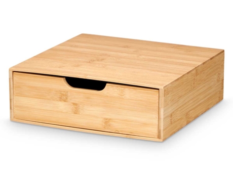 Caixa quadrada em bambu com gaveta, 30 x 30 x 10 cm