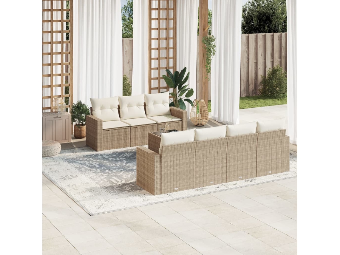 Vidaxl 8 Pcs Conjunto De Sofás P/ Jardim Com Almofadões Vime Pe Bege