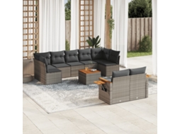 Vidaxl 10 Pcs Conjunto Sofás de Jardim C/ Almofadões Vime Pe Cinzento