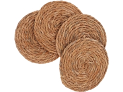 Jogo Americano de Rattan Redondo, 4 Peças, Feito À Mão, Resistente Ao Calor, Estilo Boho, CHABERLU