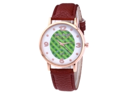 Relógio de Pulso Casal Quartz Fashion Pulseira de Couro Lichee Grain Café