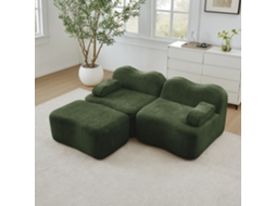 Sofá Modular 2 Lugares Em L Sem Ossos, Com 1 Otomana, Formato Ondulado, Almofada Móvel De Apoio, Verde, Sem Montagem, Para Sala Ou Apartamento.