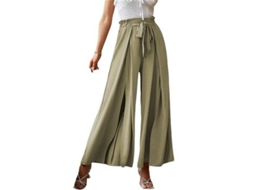Calças Femininas Elegantes de Cintura Alta com Ruched e Split S/MARCA