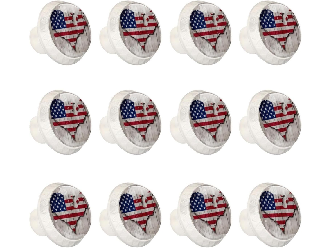 Puxadores E Maçanetas Redondas Para Armários De Cozinha, Conjunto De 12 Peças, Com Mapa Da Bandeira Americana E Coração