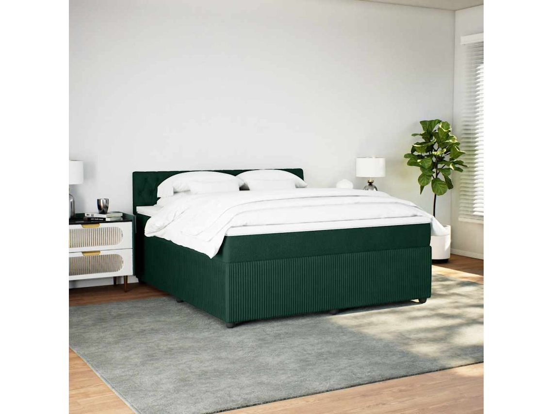 Vidaxl Cama Com Molas/colchão 180x200 Cm Veludo Verde-escuro