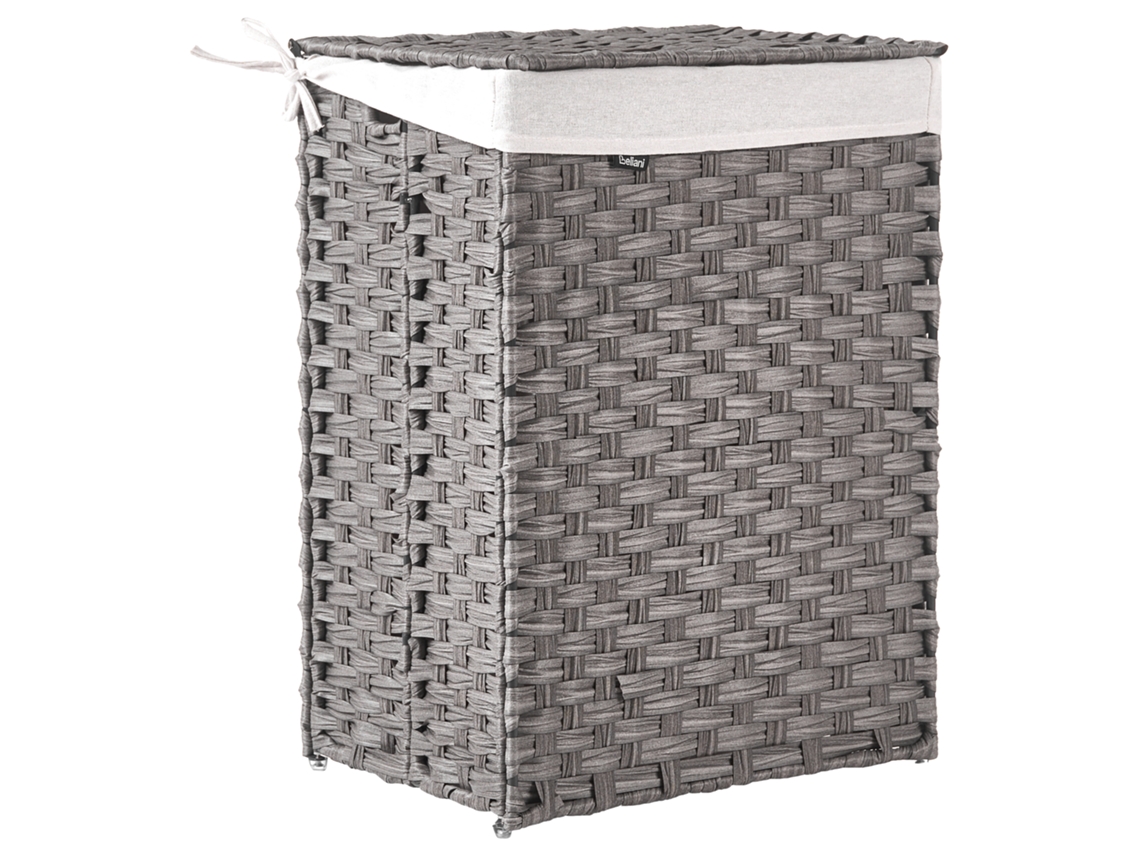 Cesto Trenzado Con Interior Extraíble Beliani Mucubaji De Tela Gris 43x32x60