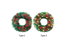 Aro de Natal artificial com luz LED pinhas frutas vermelhas 16 polegadas para porta parede decoração natalina | S/MARCA