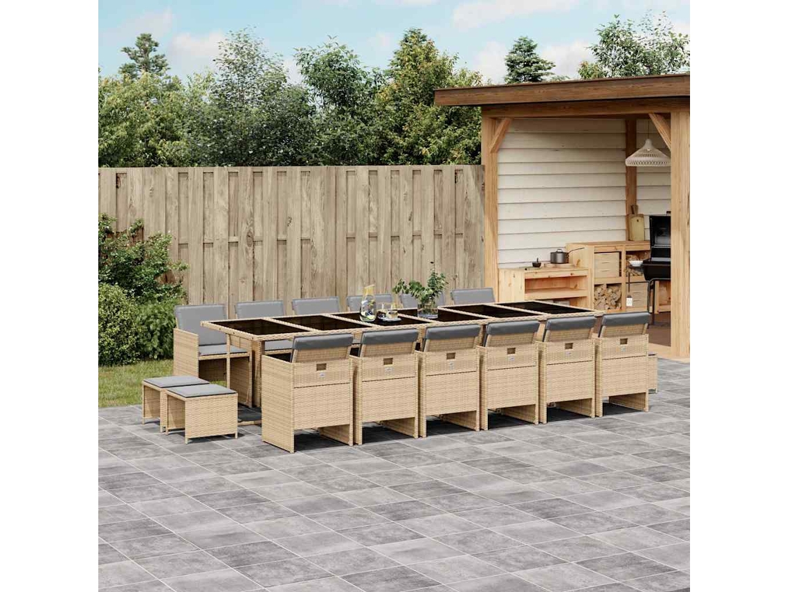 Vidaxl 11 Pcs Conj. Jantar Jardim C/ Almofadões Vime Pe Bege Misturado