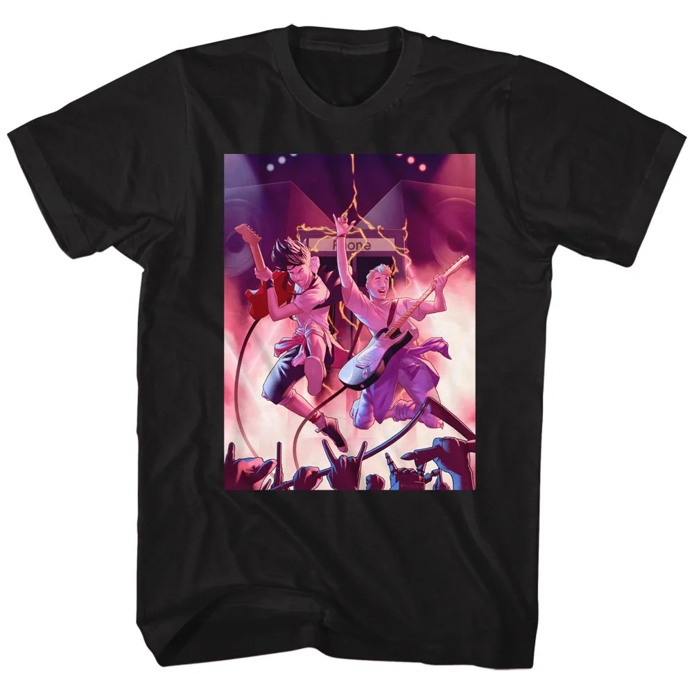 Unisex Adult T-shirt Rockinstone Bill And Ted Phone Rock Black Sizem