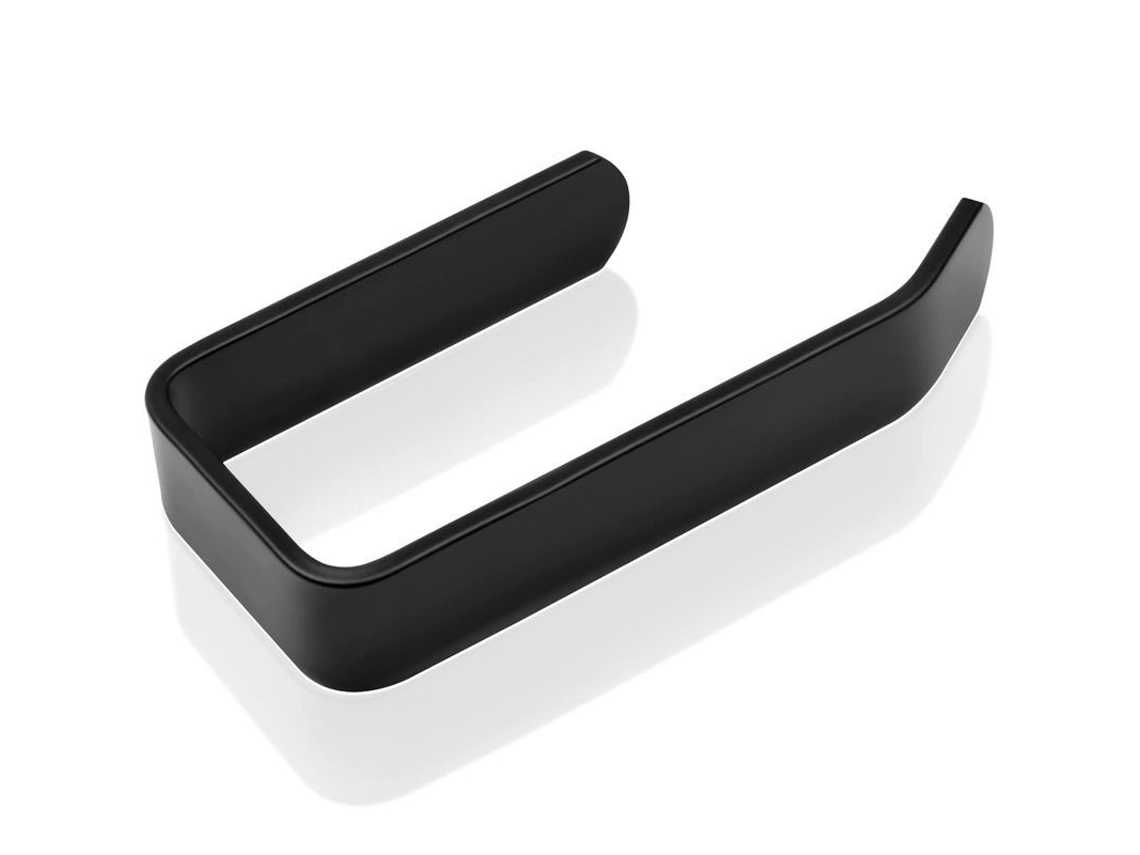 Suporte adesivo para papel higiênico 2026, sem necessidade de furar, preto, à prova d'água, alumínio, design com cantos arqueados.