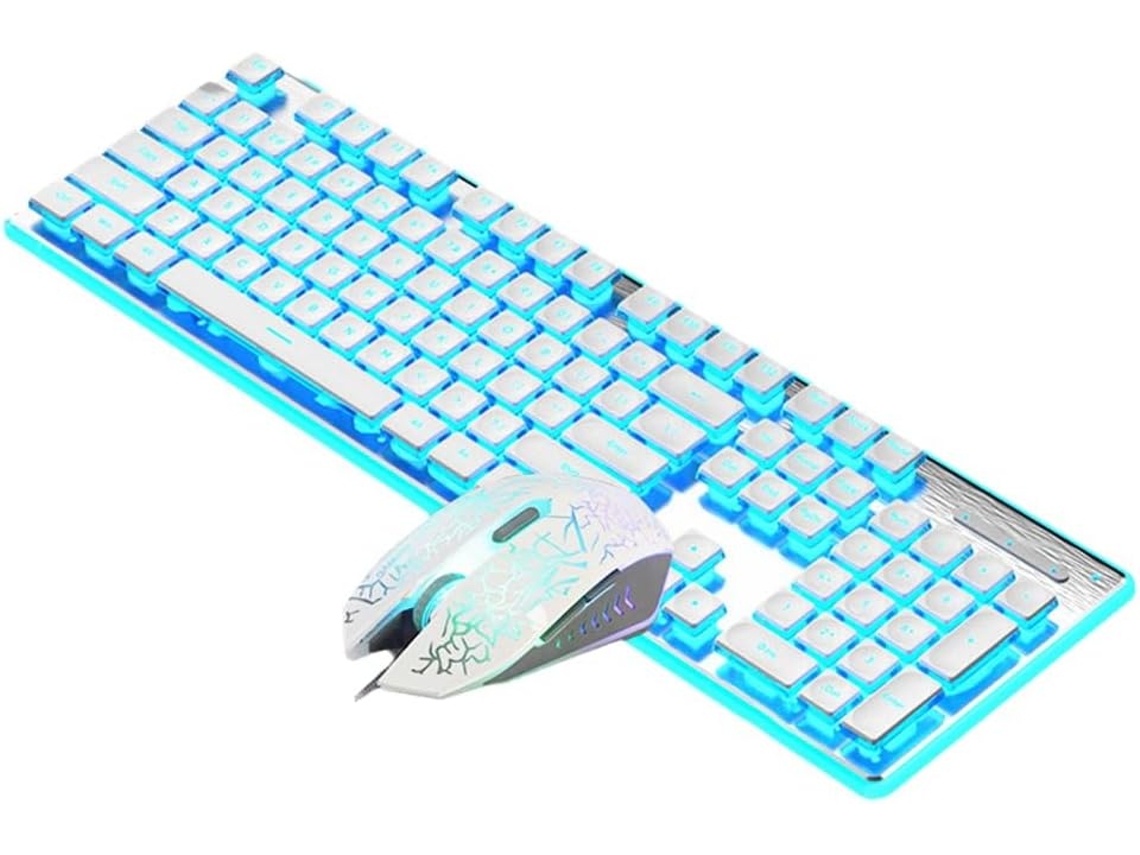 Teclado Mecânico com Fio e Mouse Led Silencioso e À Prova D'água para Esportes SFUSHOS