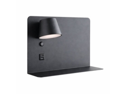 Aplique De Parede Orientável Led 6w Com Usb E Type-c, Cct 2700-6000k, Interruptor E Bandeja, Metal Preto, Foco Esquerdo