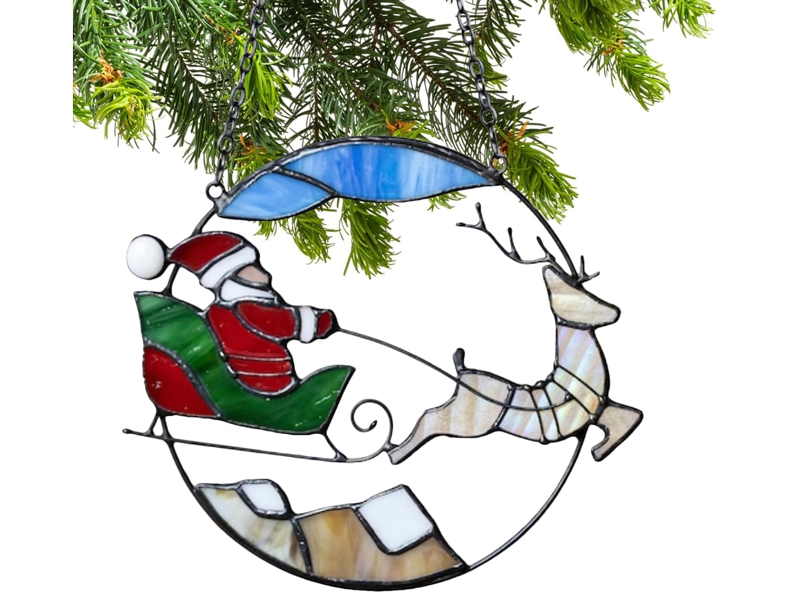 Apanhador de Sol, Acrílico, 2d, Plano, para Quarto, Decoração, Papai Noel em Trenó, Renas, Apanhador de Sol Natalino, CHABERLU