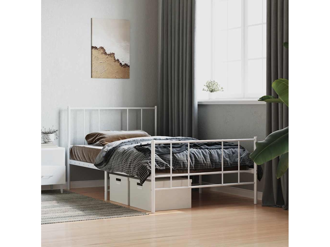 Vidaxl Estrutura De Cama Com Cabeceira E Pés 80x200 Cm Metal Branco