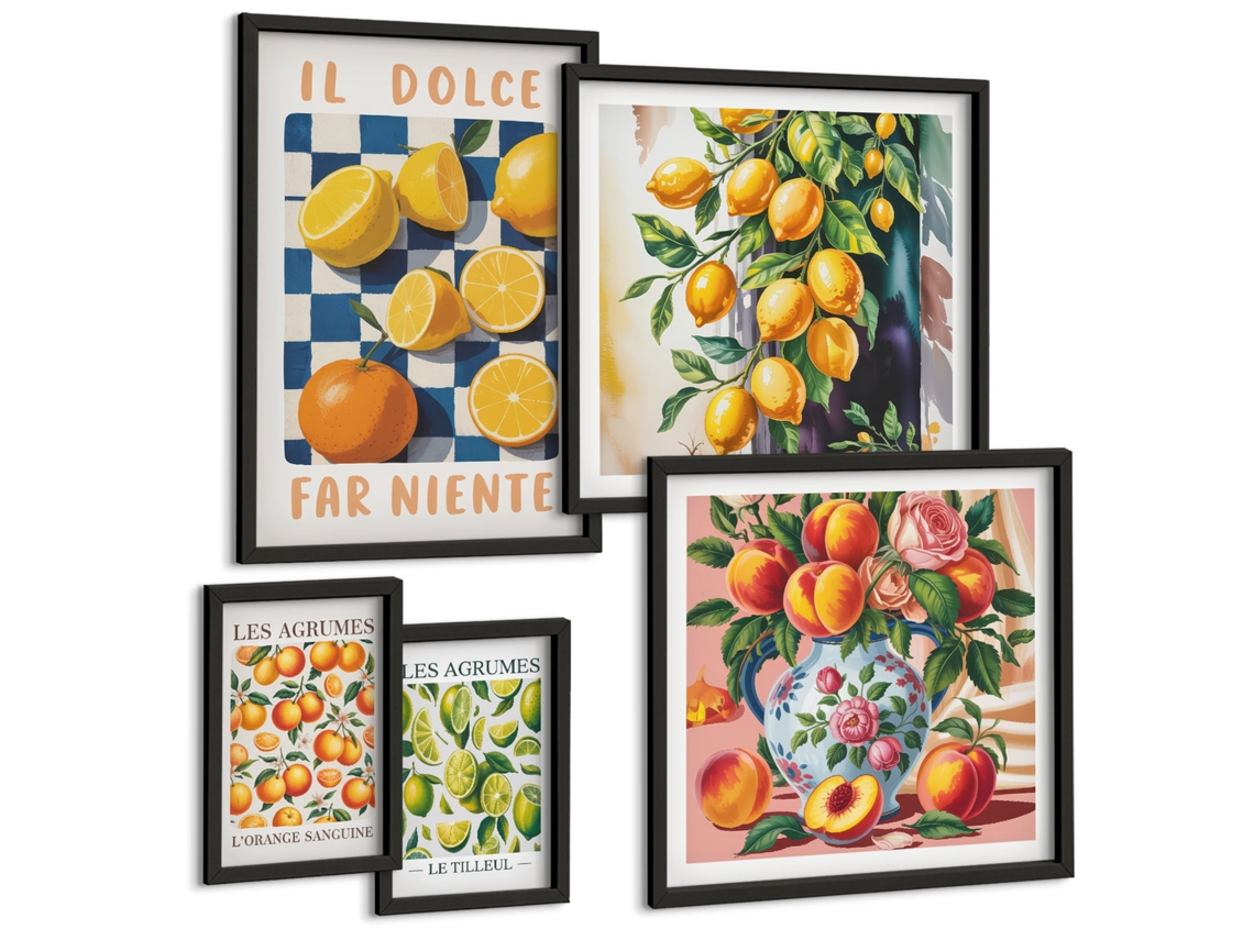 Conjunto De Pinturas Cítrico Retro Na Cozinha Espelharte (5 Peças)
