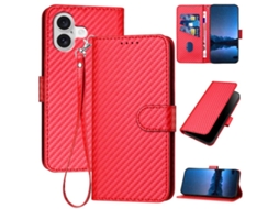 Capa De Couro Para Iphone 17 - Fivela Em Fibra De Carbono - Com Cordão