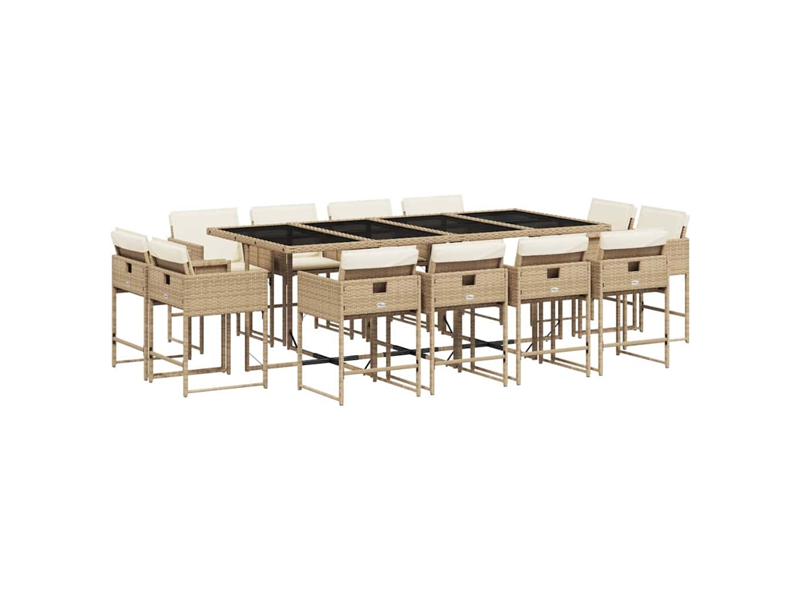 Conjunto de Jantar 13 Pcs para Jardim com Almofadões Vime Pe Bege MAISON EXCLUSIVE (13 pcs)