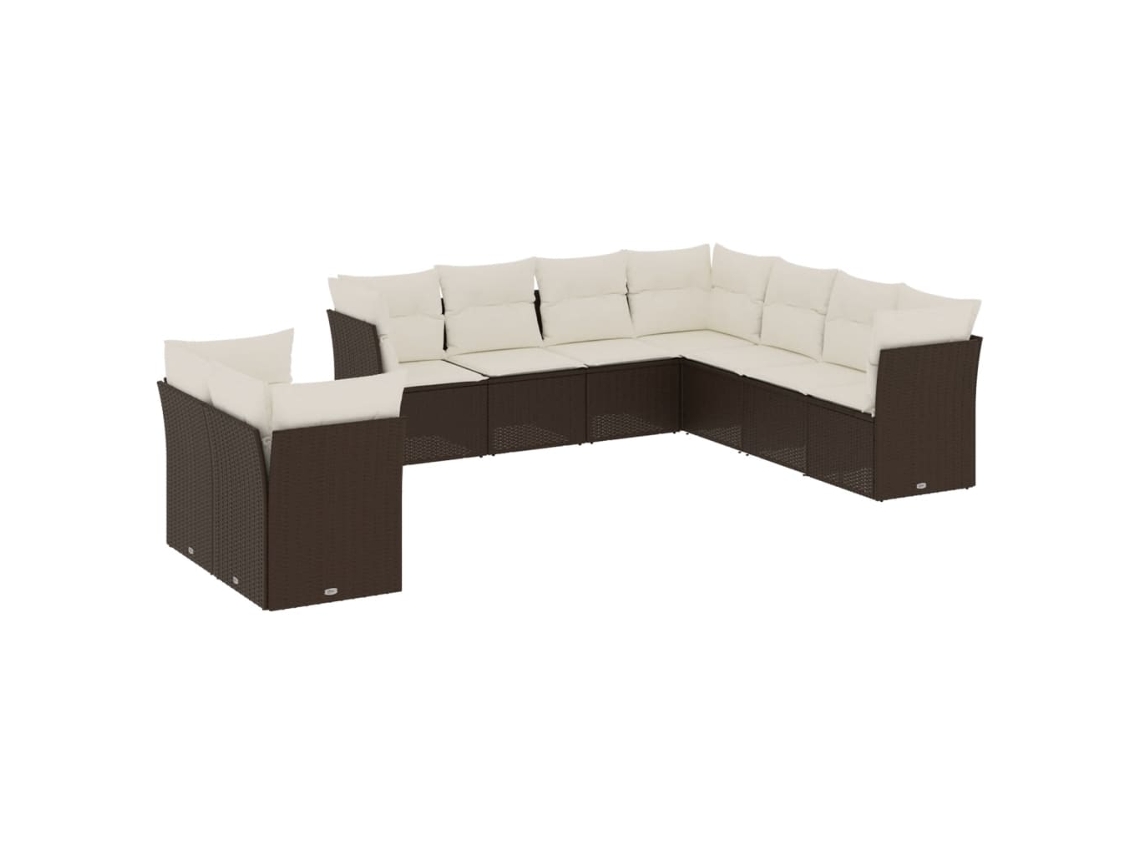 Conjunto de 9 Sofás para Jardim com Almofadões Vime Pe Castanho MAISON EXCLUSIVE