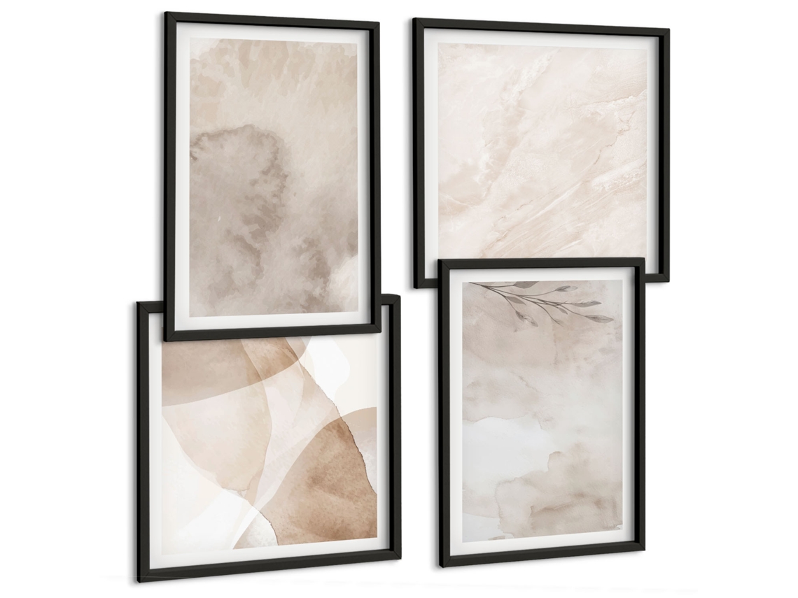 Composição De Quadros Tintas De Aquarela Texturas Boho Espelharte (4 Peças)