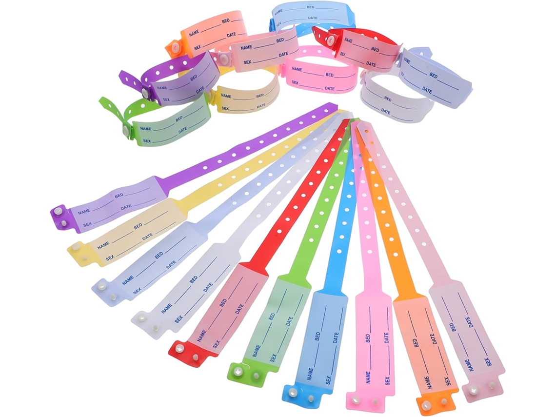 Pacote Com 100 Pulseiras Médicas Ajustáveis Para Identificação Hospitalar Etiquetas Escrita, Pulseiras Descartáveis Para