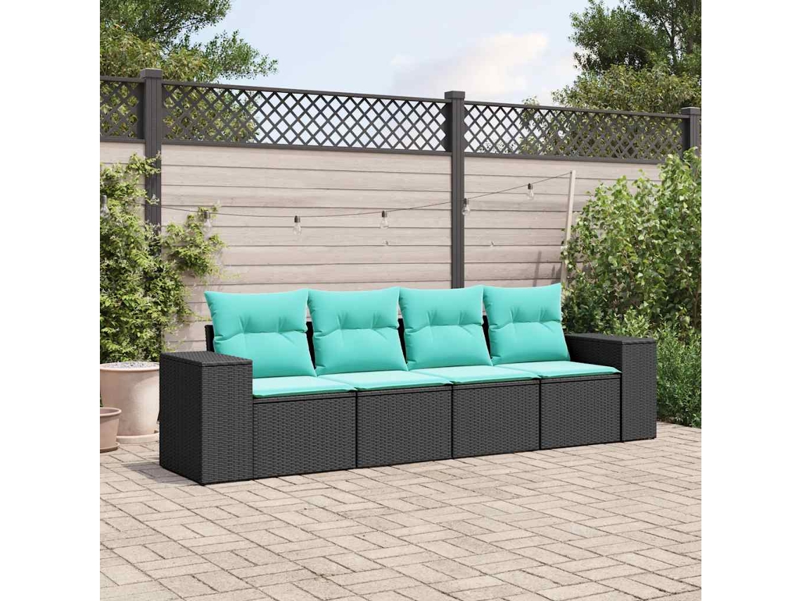 Vidaxl Conjunto De Sofá De Jardim Com 4 Peças E Almofadas Em Rattan Sintético Preto