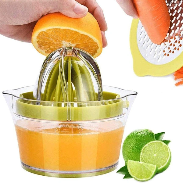 Espremedor Manual De Limão E Laranja Com Copo Medidor Ralador Integrados
