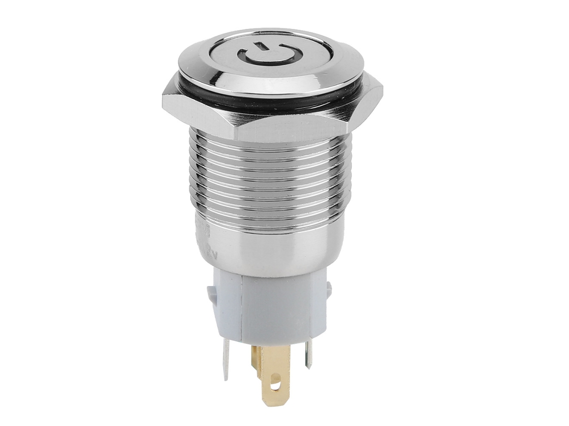 Interruptor Push Button Metal 16mm 12v Led Azul 5 Pinos