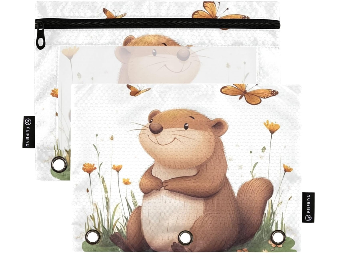 Pasta Organizadora Com Estampa De Castor Branco, Janela Transparente, Capa Flexível, Janela Transparente E Ilhós