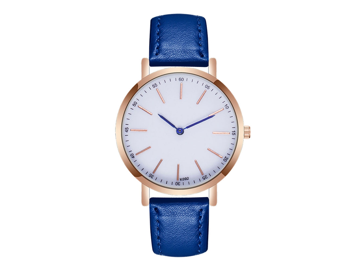 Relógio masculino de quartzo com pulseira de couro PU, mostrador redondo, estilo fashion (azul royal)