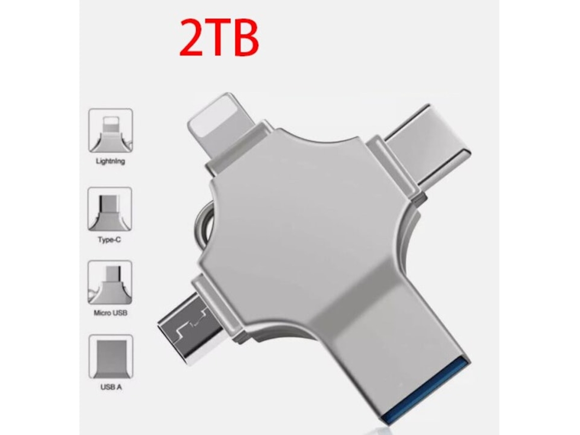 Pen Drive Usb 4 Em 1 De 2tb, Transferência De Dados, Plug And Play, Para Iphone, Usb-c E Android