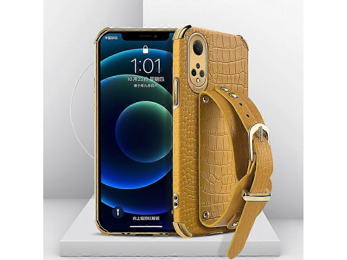 Capa De Couro Com Padrão De Crocodilo Em Tpu Eletroplaqueado Para For Honor X7 Com Alça De Pulso