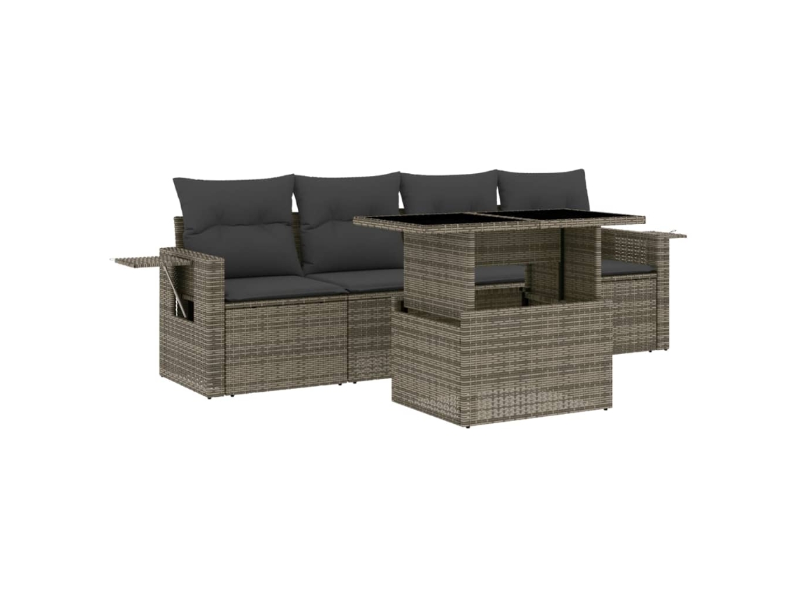 Conjunto de 5 Sofás de Jardim com Almofadões Vime Pe Cinzento MAISON EXCLUSIVE (5 pcs)