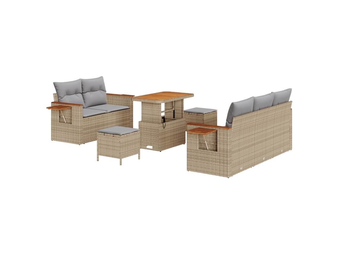 Conjunto 10 Conjunto De Sofá De Jardim Vidaxl Bege Vime Pe (179 X 179 X 85 Cm)