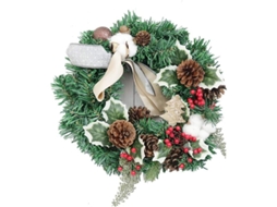 Portador De Corona De Navidad Strobile, Decoración Navideña Exterior Interior De 30 Cm Con Piñas Y Berries Rojas