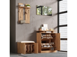 Conjunto De Roupeiro De Parede Para Corredor Inclui Um Banco Para Sapatos, Um Armário Para Sapatos, 1 Espelho E 4 Ganchos.