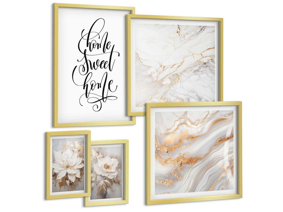 Conjunto De Pinturas Flores Estilosas Mármore Interiores Espelharte (5 Peças)