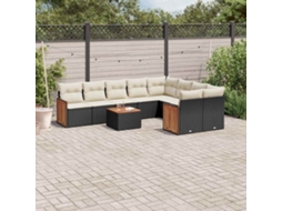 Vidaxl 10 Pcs Conjunto Sofás De Jardim C/ Almofadões Vime Pe Preto