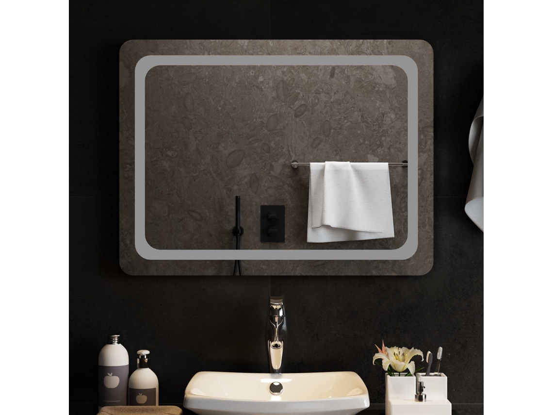 Vidaxl Espelho De Banheiro Led Transparente 80 X 60 Cm Vidro Temperado