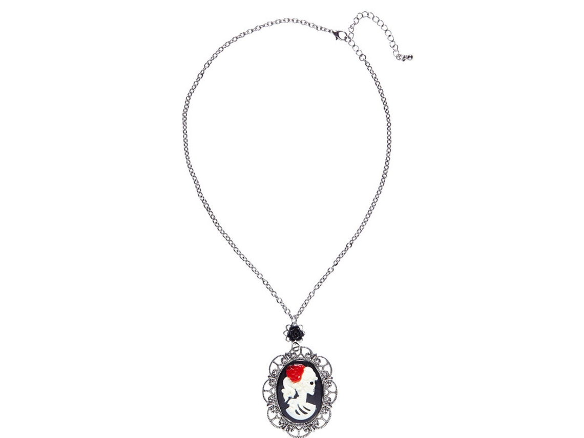 Colar WIDMANN Caveira E Medalhão De Rosa Negra