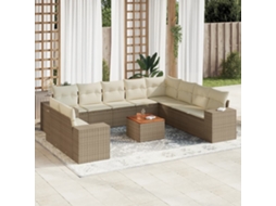 11 Pcs Conjunto Sofás De Jardim C/ Almofadões Vime Pe Bege Dkd Home Decor