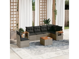 Vidaxl 7 Pcs Conjunto Sofás P/ Jardim C/ Almofadões Vime Pe Cinzento