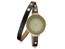 Relógio Feminino Retro de Quartzo com Pulseira de Couro Pu Multicamada e Rebites Preto