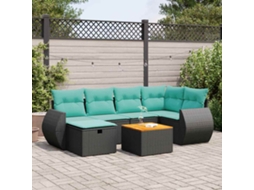 Vidaxl 7 Pcs Conjunto de Sofás P/ Jardim C/ Almofadões Vime Pe Preto