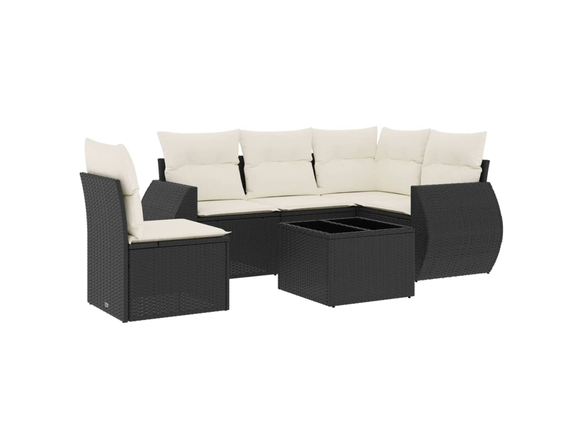 Conjunto 6 sofás de jardim c/ almofadões VIDAXL vime PE preto