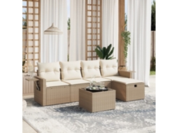 Vidaxl 6 Pcs Conjunto De Sofás P/ Jardim Com Almofadões Vime Pe Bege