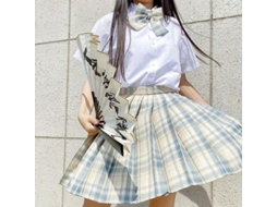 Saia plissada xadrez japonesa estilo uniforme escolar, cintura alta, modelo evasê, da Nowcos M Lemon Sea Sault para mulheres.