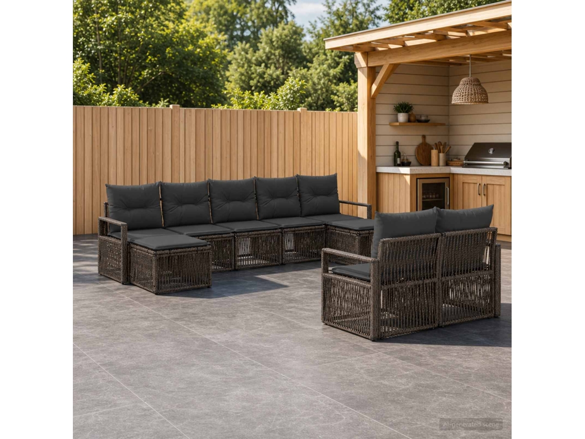 Vidaxl Conjunto De Sofá De Jardim 9 Unid. Cinzento Vime Pe