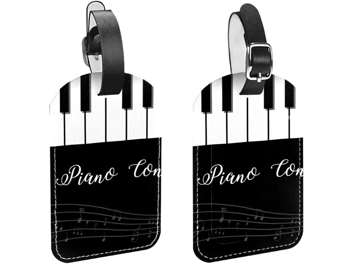 Conjunto De 2 Etiquetas Bagagem Em Couro Sintético Fundo Piano
